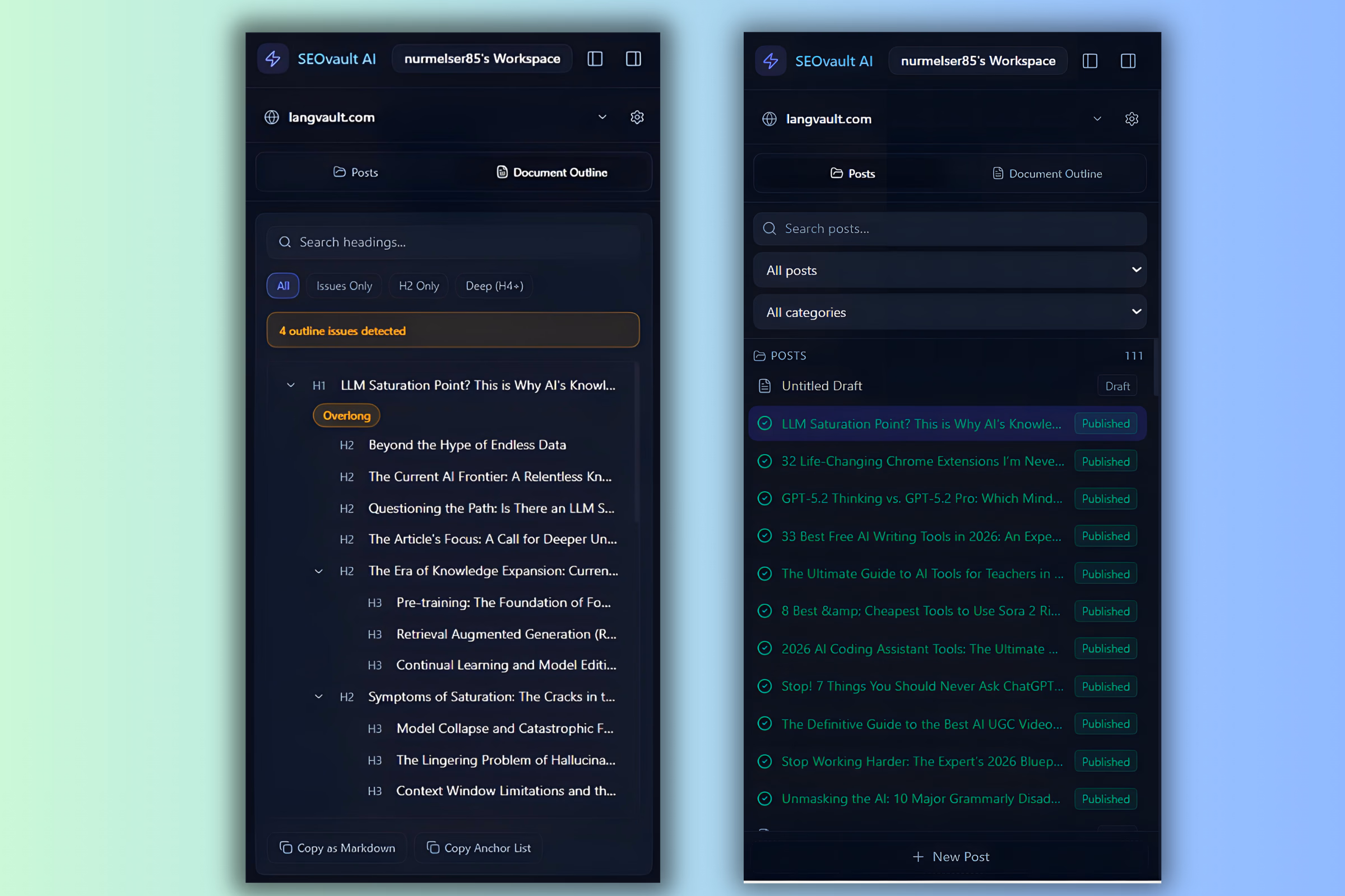 Document outline in the left pane