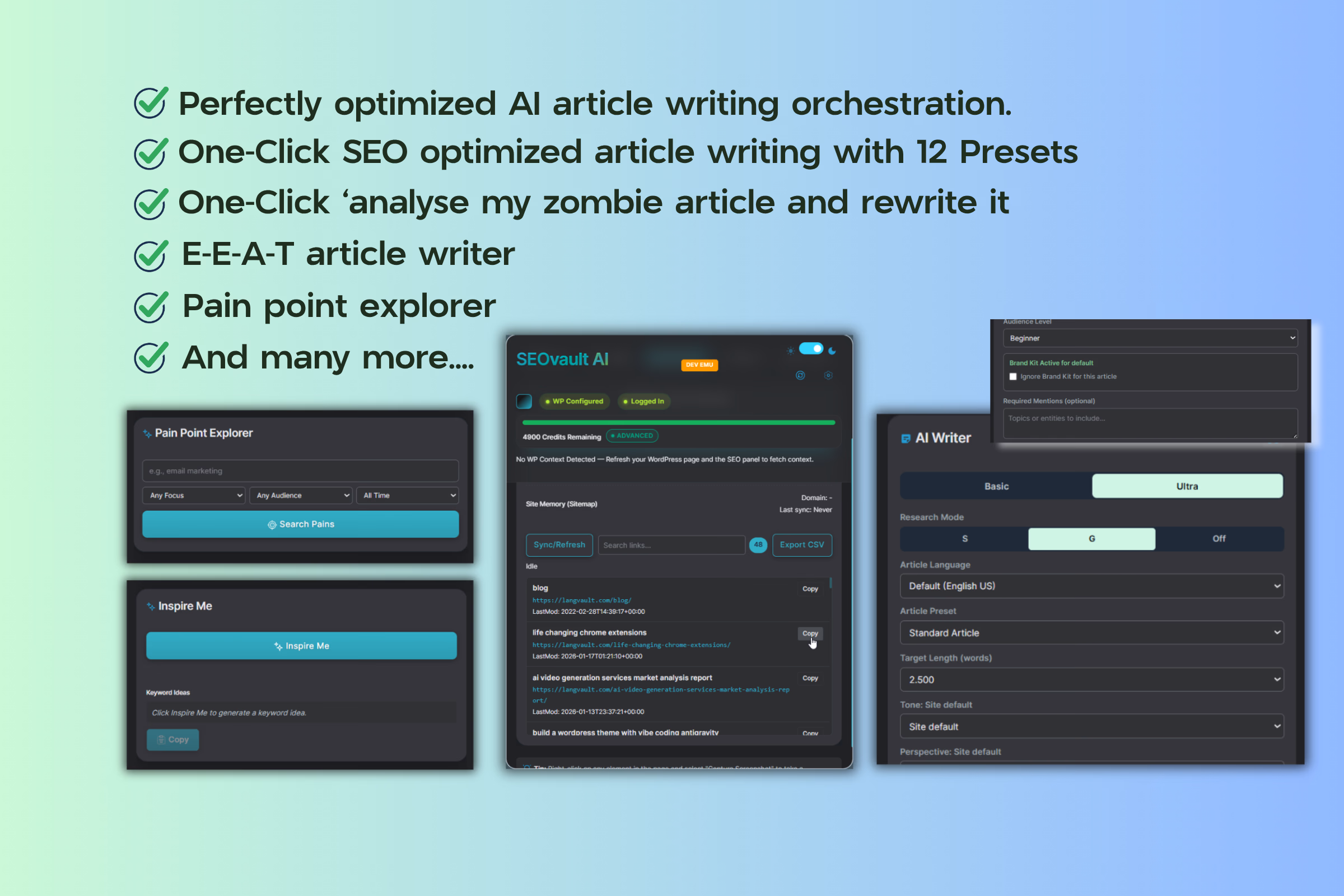 AI article writing in the extension