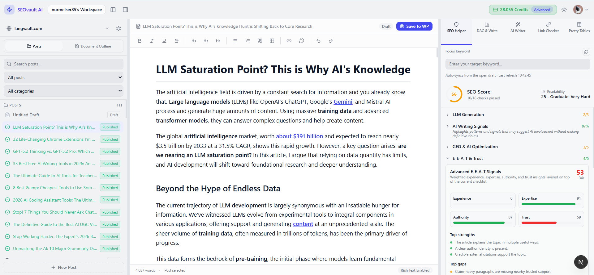 SEOVault AI Web App interface